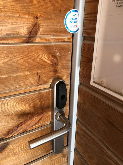 The Clean & Safe seal on the room door. The Clean & Safe seal on the room door.