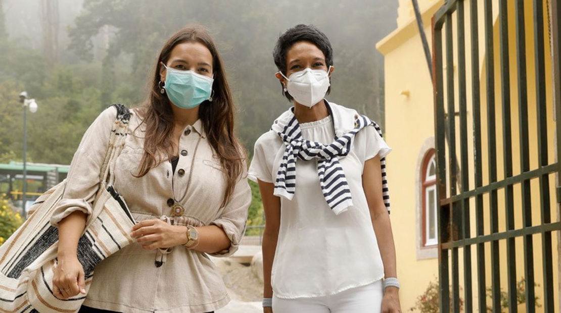 Sheree M. Mitchell, right, with Immersa Global tour guides Cristina Paiva during a post-lockdown site visit in Sintra in early July.