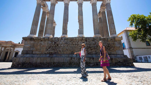 Sheree M. Mitchell (left) and Melanie Wolfram, owner of Vagar Walking Tours, in front of the Roman Temple in Evoral. Sheree M. Mitchell (left) and Melanie Wolfram, owner of Vagar Walking Tours, in front of the Roman Temple in Evoral.