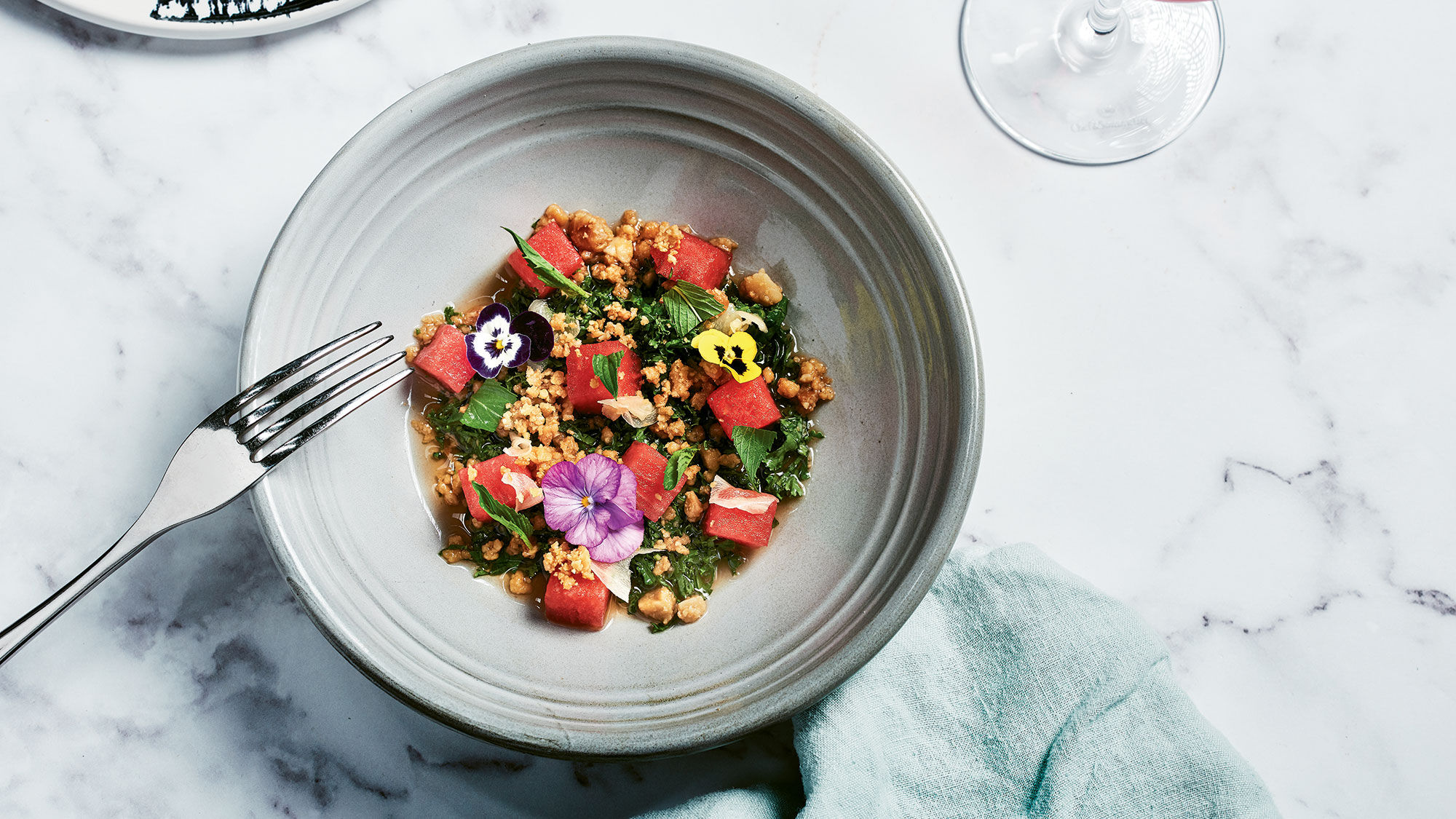 A vegetarian watermelon poke dish at Alibi Bar & Kitchen, Ovolo Hotels’ vegan restaurant in Sydney.