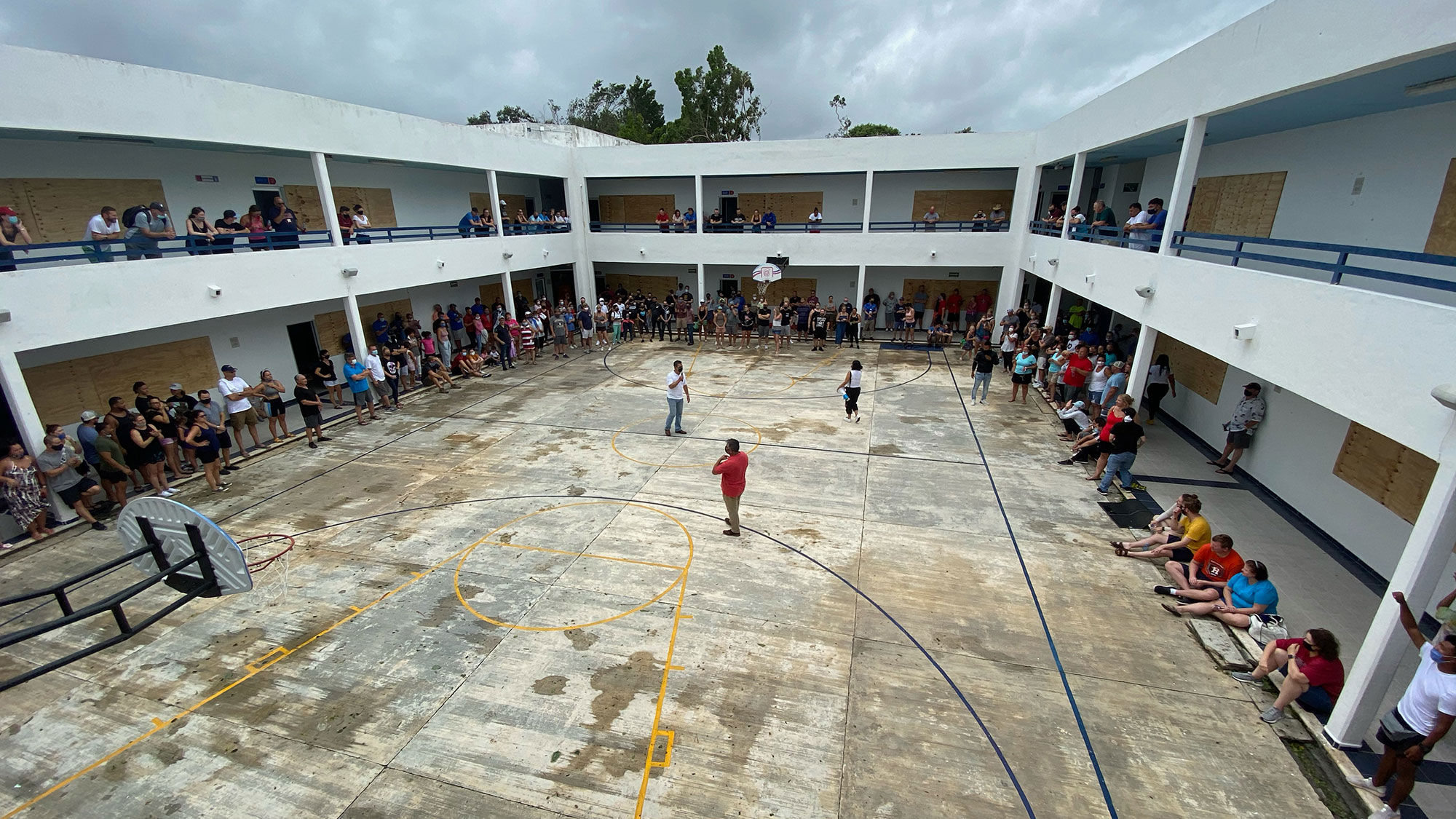 A school-turned-shelter housing evacuees from Cancun's Secrets Playa Mujeres Golf and Spa Resort during Hurricane Delta.