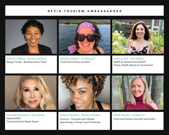 The new Nevis Tourism Ambassadors include two travel advisors, two journalists and two influencers specializing in fitness, health and adventure travel.