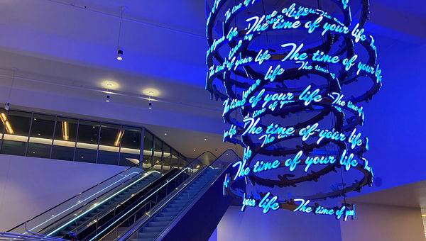 A 22-foot-tall chandelier greets guests in Garage Mahal, a nine-story parking structure attached via covered walkway to Circa Resort & Casino. A 22-foot-tall chandelier greets guests in Garage Mahal, a nine-story parking structure attached via covered walkway to Circa Resort & Casino.