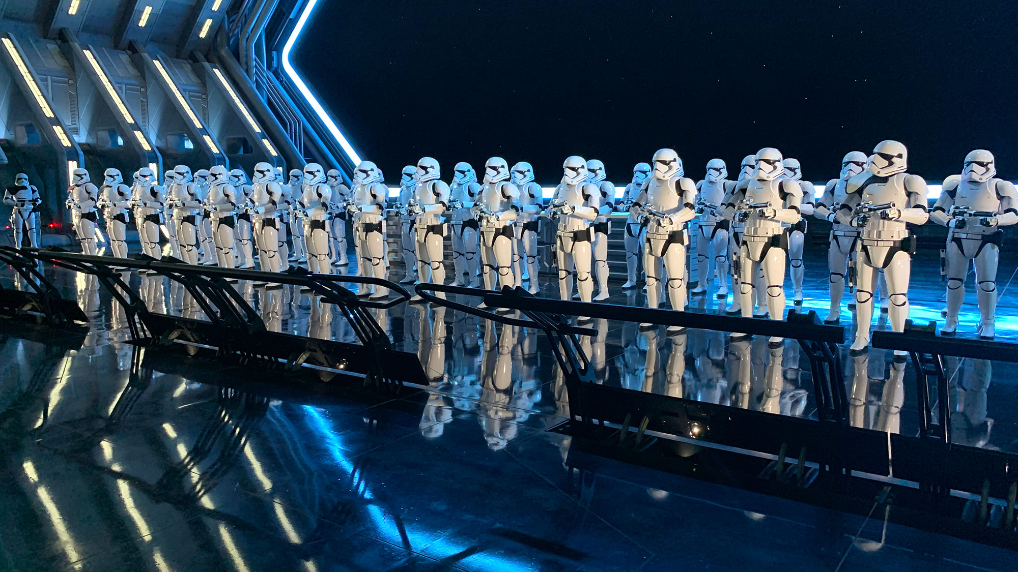 Storm Troopers lined up in the 'Rise of the Resistance' attraction at Walt Disney World in Orlando, Fla. Disney has tweaked the way guests can request access to the ride.