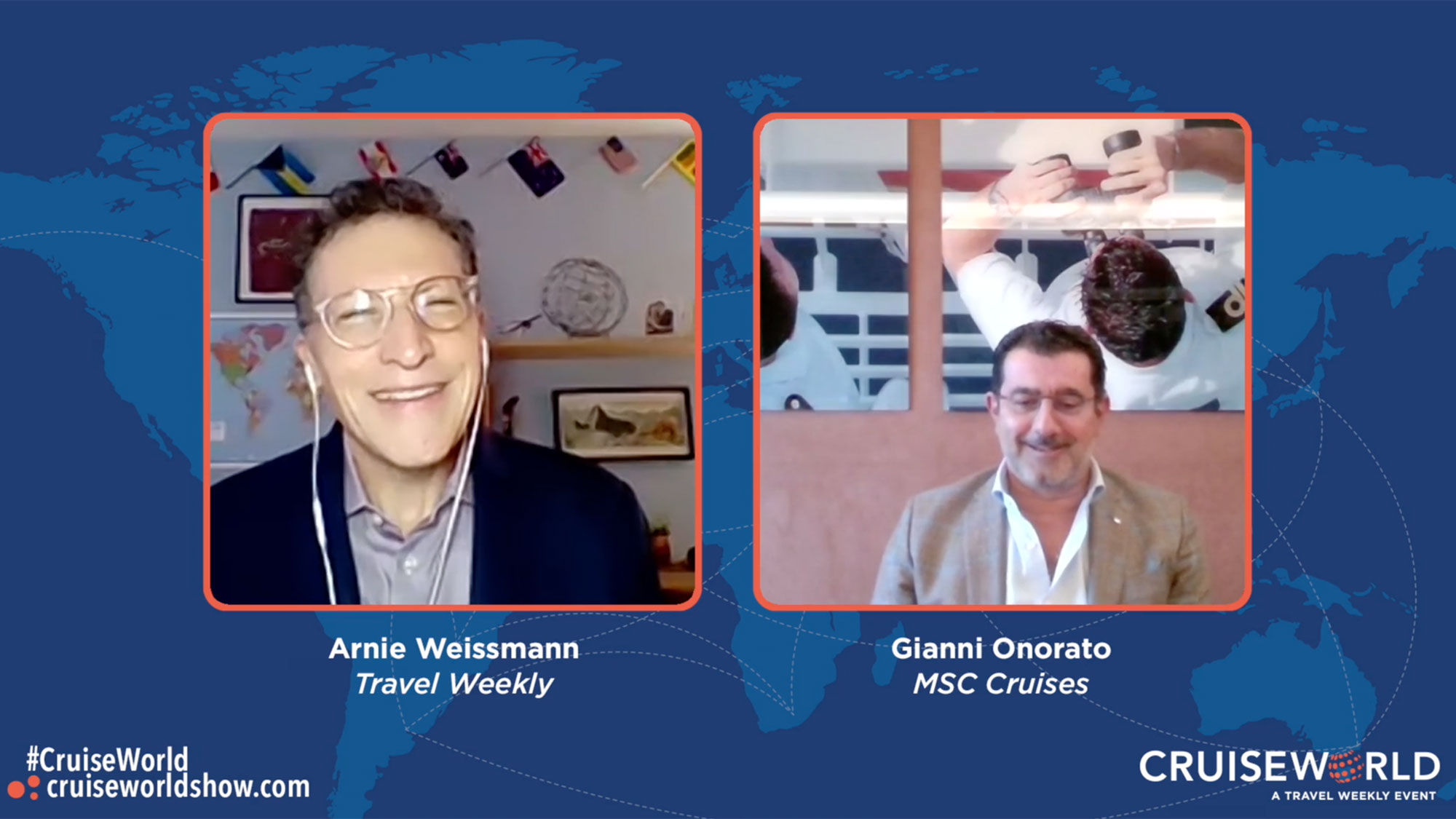 Gianni Onorato, right, the CEO of MSC Cruises, with editor in chief Arnie Weissmann.