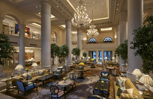 The lobby lounge at the Leela Palace. The lobby lounge at the Leela Palace.