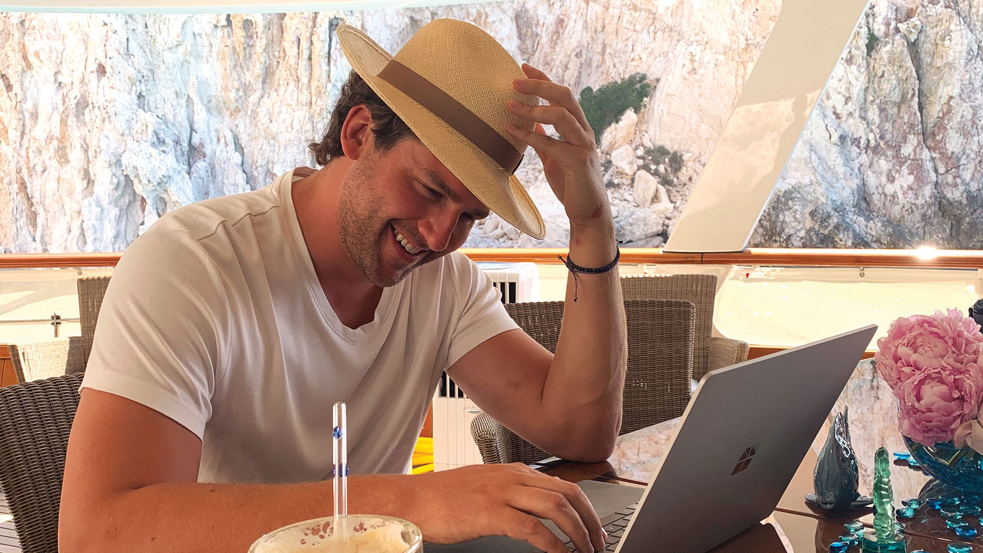 Tynan Travel Co. founder Michael Arnold working from the Greek islands.
