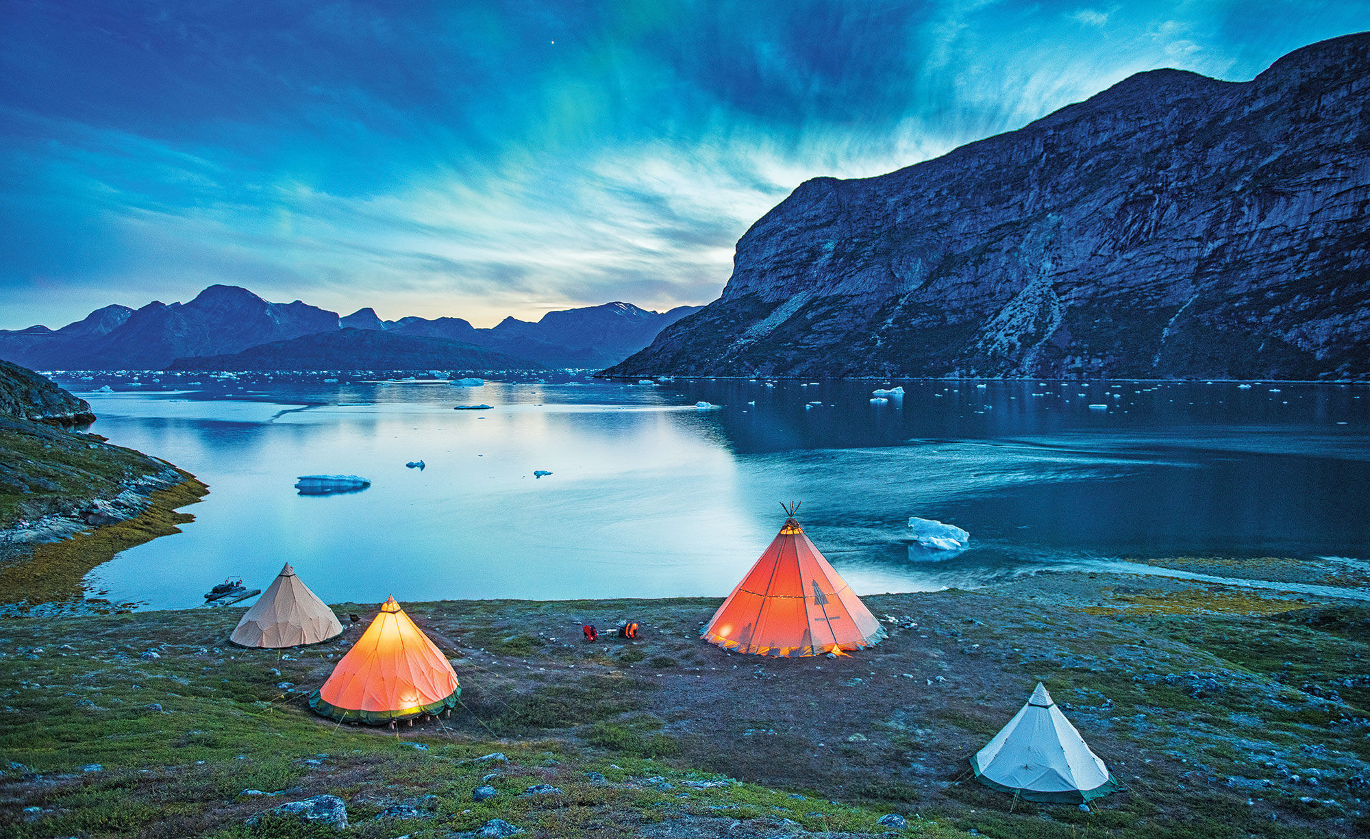 Camp Kiattua in Greenland. The destination has gained interest from travelers looking for bucket list destinations with built-in isolation in the Covid era.