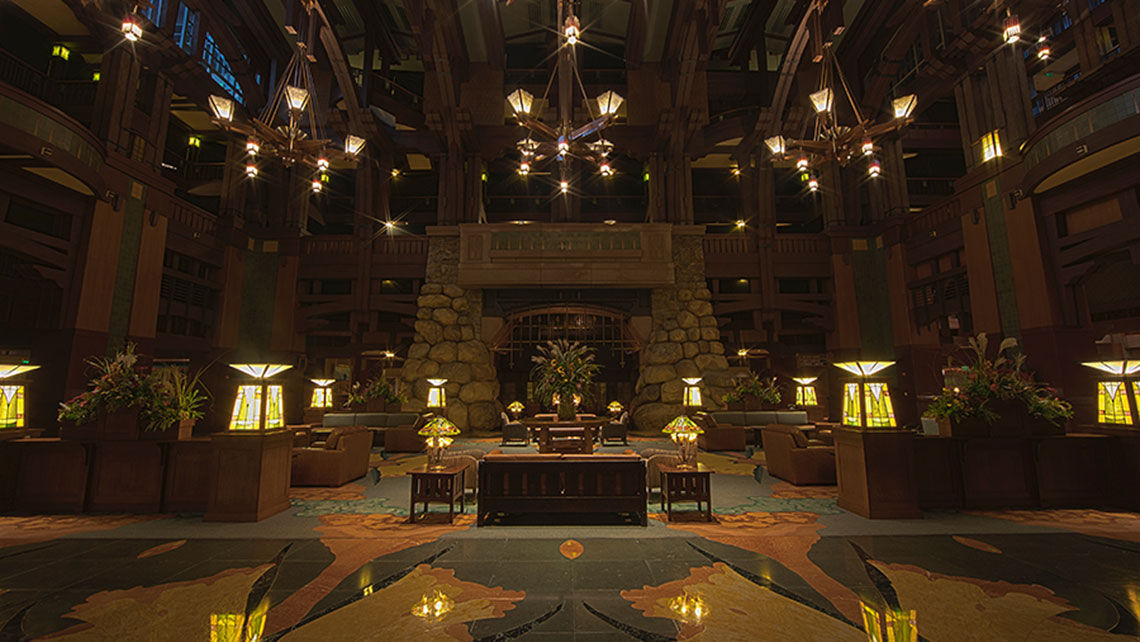 The lobby of Disney's Grand Californian Hotel & Spa at Disneyland Resort.