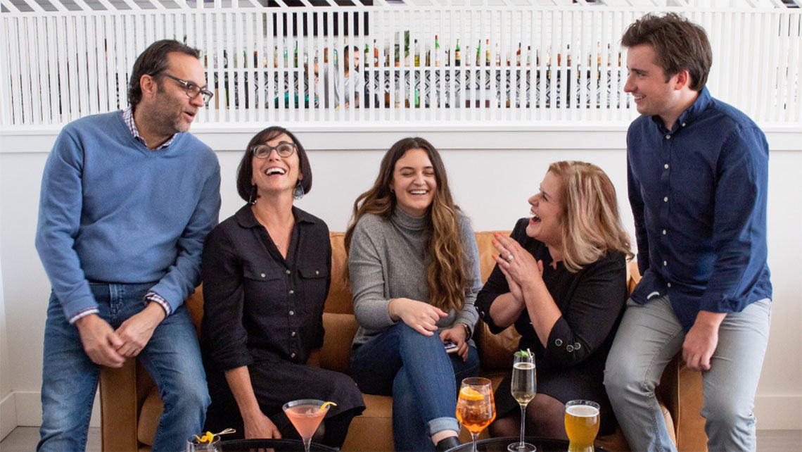 Left to right, LaMacchia Travel owners Tom and Monica Karnes, brand administrator Brooke Alfano, program director Lisa Pease and marketing and operations manager Nolan Flynn form the LaMacchia Jet Stream team.