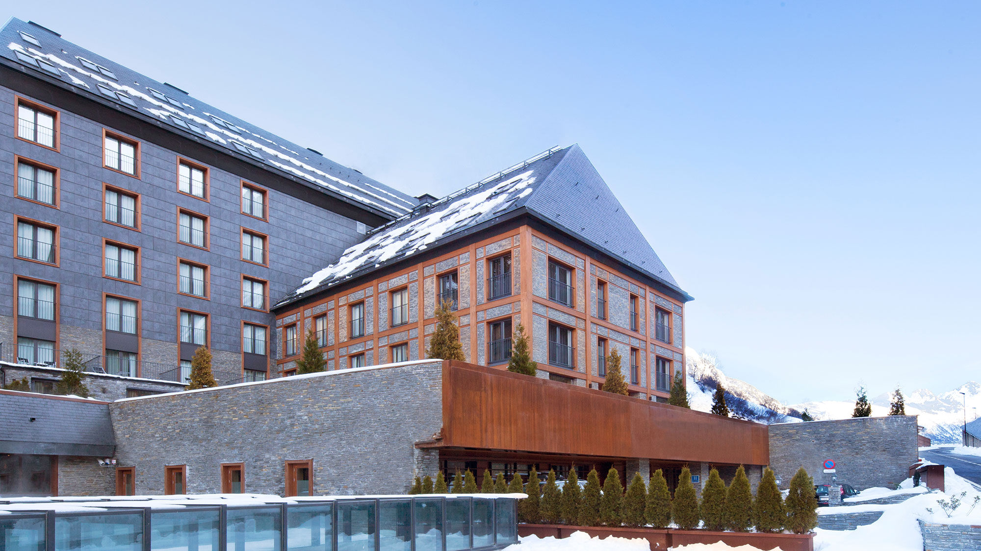 The Hotel MIM Baqueira is located at the foot of the slopes next to the ski lift at Baqueira Beret ski resort in Spain’s Ruda Valley.