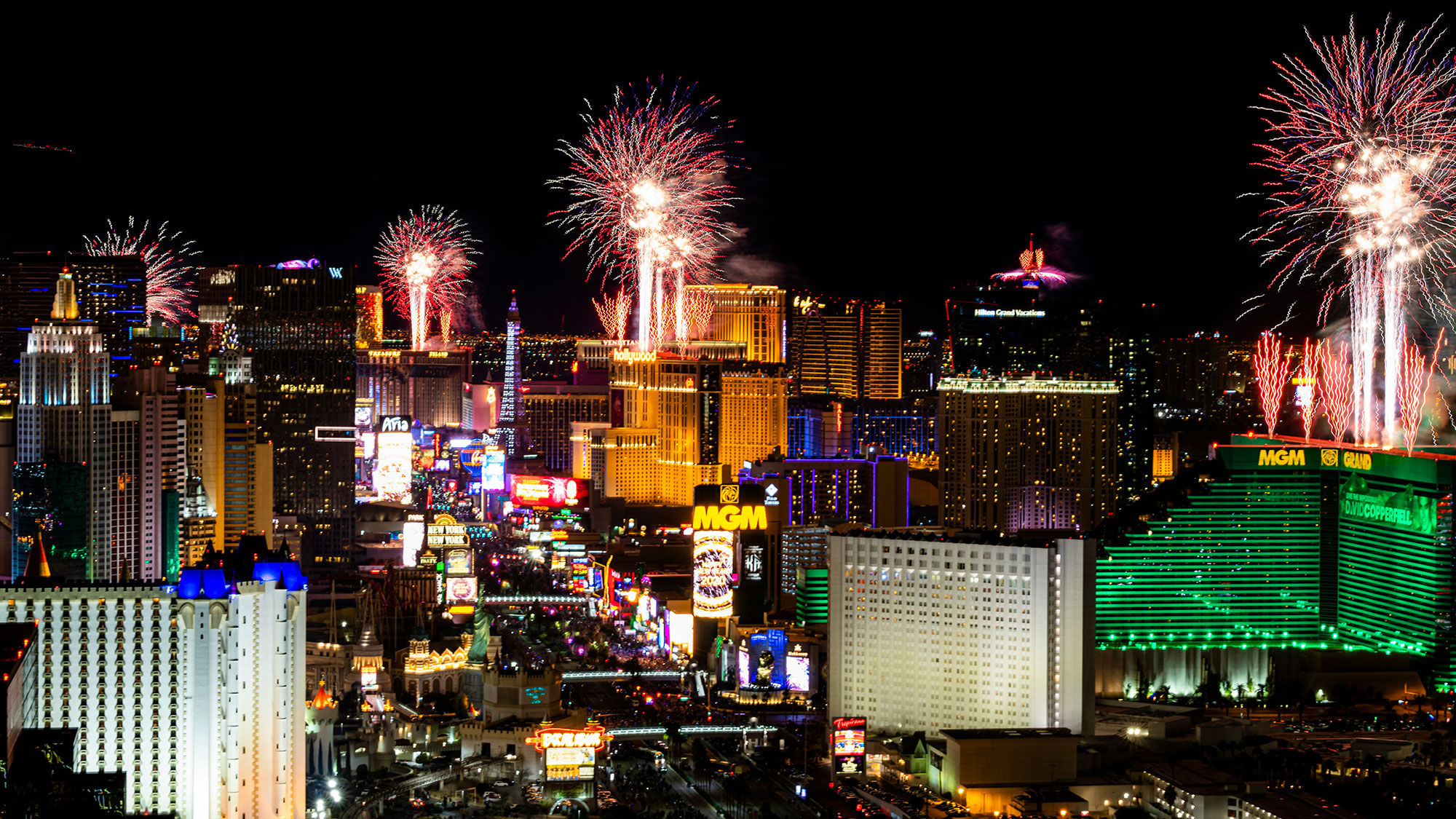 A fireworks display over Las Vegas.