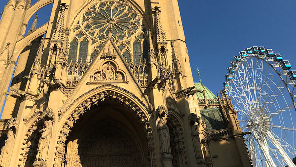 The Metz Cathedral, plus the Ferris wheel that featured in the 2019 Christmas market abutting the cathedral. Although its markets were canceled this year, Metz expects to see them -- and the Ferris wheel -- in action next year. The Metz Cathedral, plus the Ferris wheel that featured in the 2019 Christmas market abutting the cathedral. Although its markets were canceled this year, Metz expects to see them -- and the Ferris wheel -- in action next year.