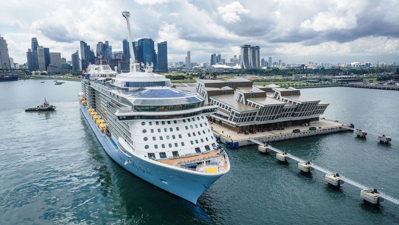 The Quantum of the Seas at the port in Singapore. The ship's stay in the destination was originally extended through the summer; it will now remain there through October.