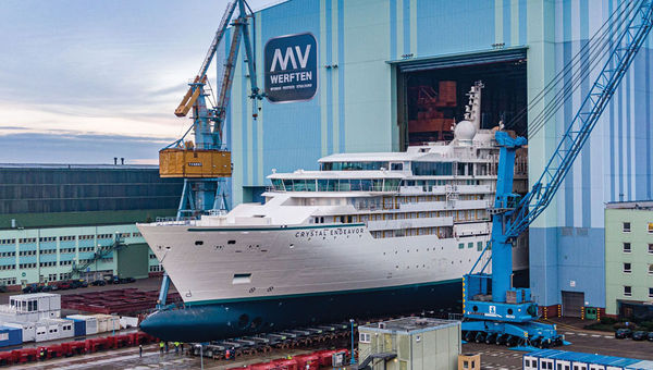 The Crystal Endeavor, expected to launch in May, under construction at Germany's MV Werften shipyard.