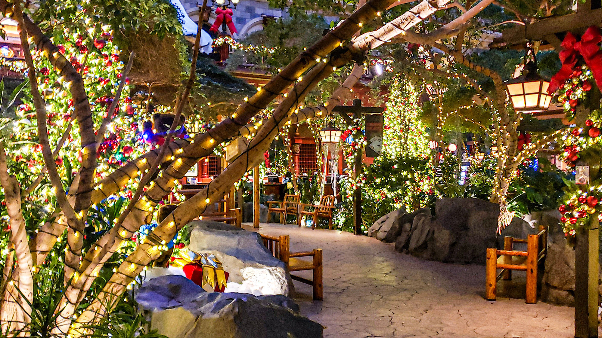 Sam's Town Hotel and Gambling Hall's Mystic Falls Park is decorated for the holidays.