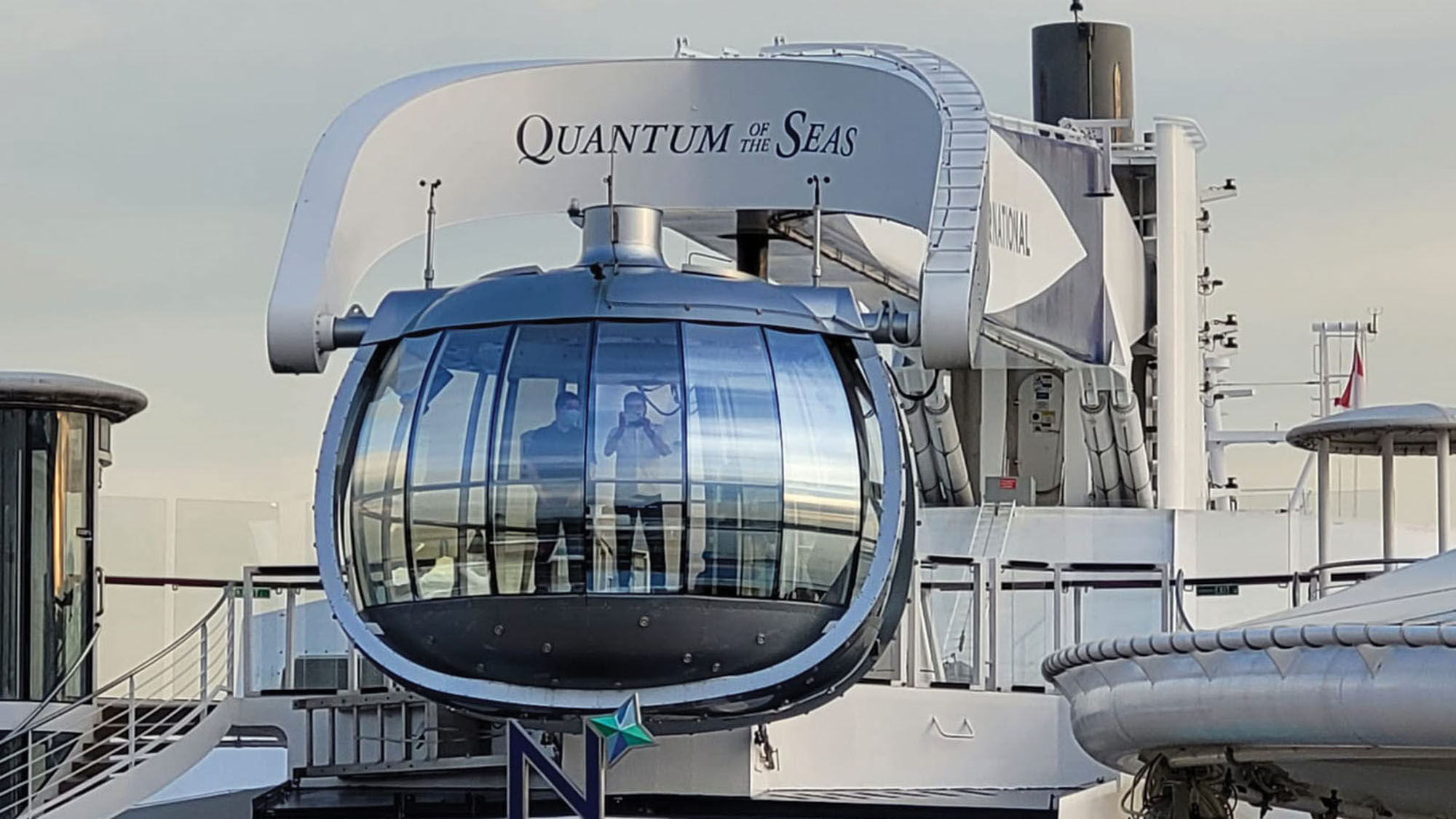 Covid bubble? No, it's the Quantum of the Seas' signature North Star Observation Capsule, during the Singapore sailing.