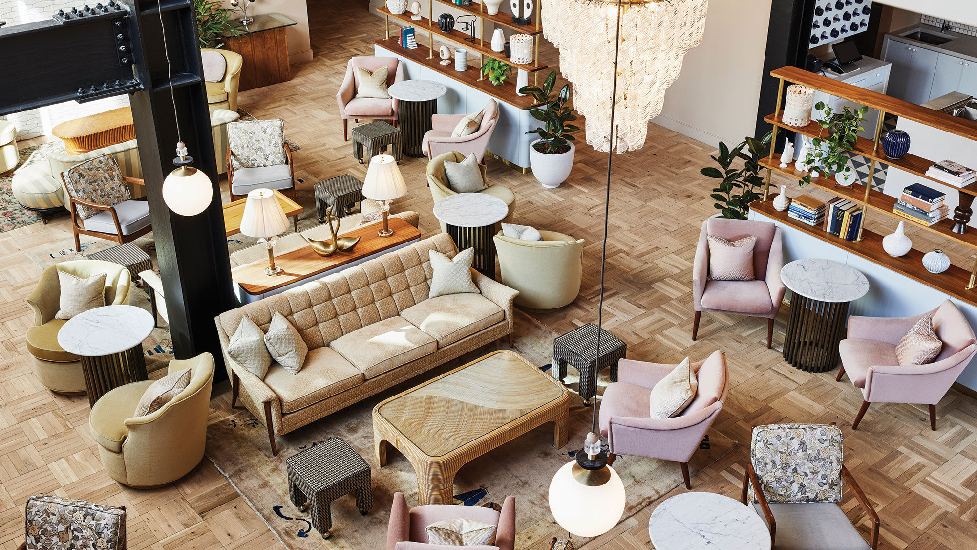 The lobby of Brooklyn's Hoxton Williamsburg hotel, which is one of nine Hoxton properties worldwide.
