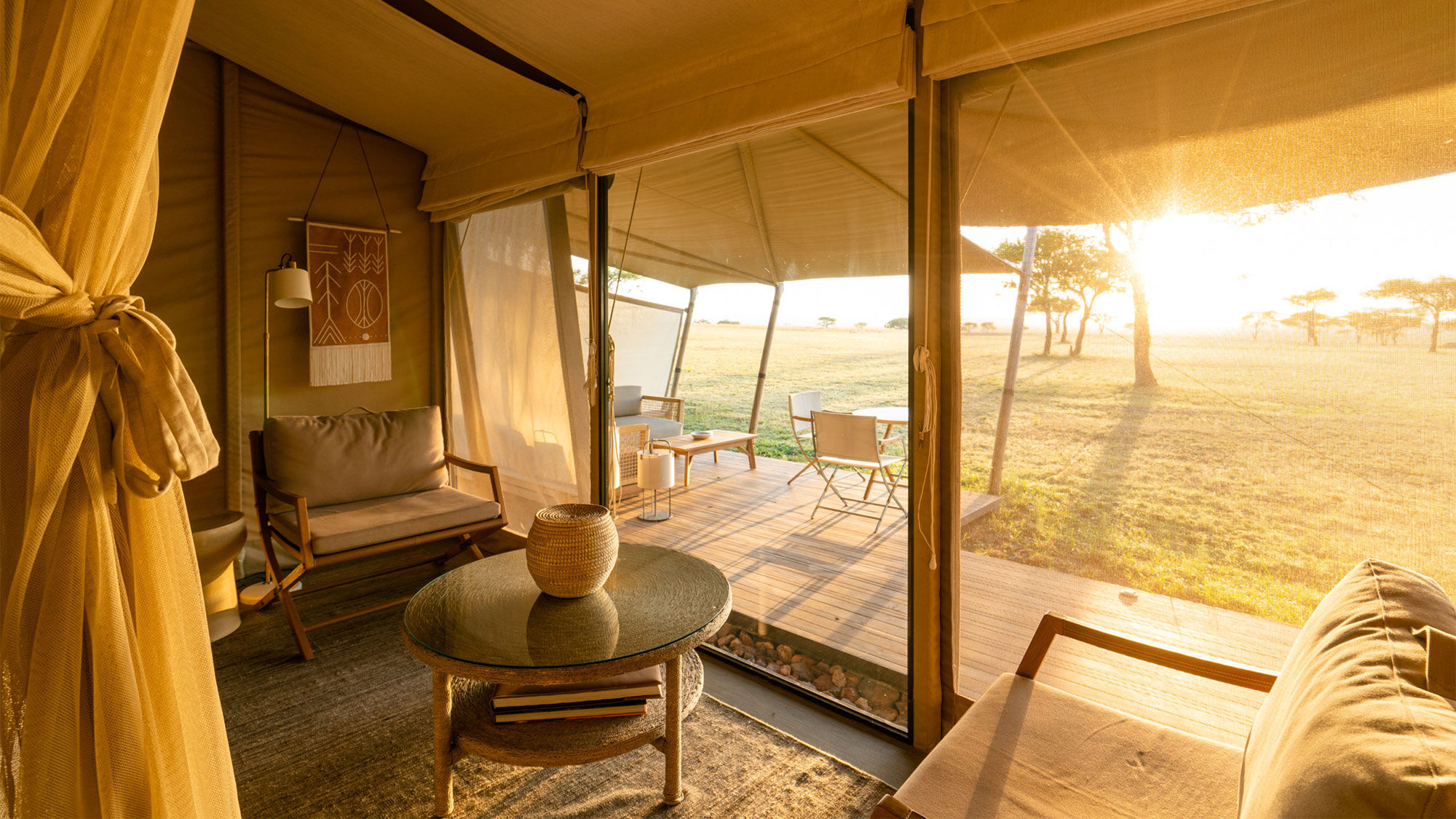 Sunrise from a suite at the Singita Sabora Tented Camp in Tanzania.