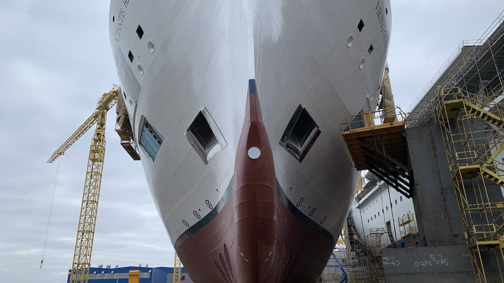 The hull of the Viking Octantis. The ship was floated out at Fincantieri's Vard shipyard in Norway.