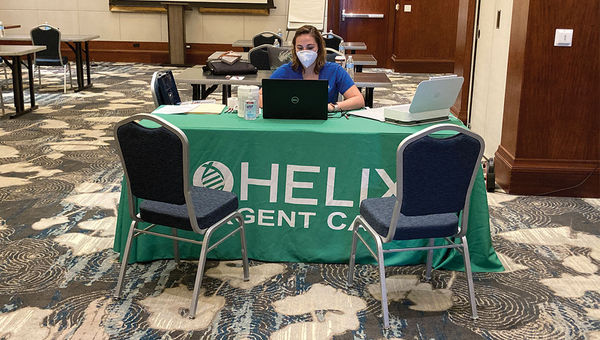A meetings room at the Palm Beach Marriott Singer Island Beach Resort & Spa, where Helix operates a testing program for hotels guests that can provide results in 48 hours or less. A meetings room at the Palm Beach Marriott Singer Island Beach Resort & Spa, where Helix operates a testing program for hotels guests that can provide results in 48 hours or less.