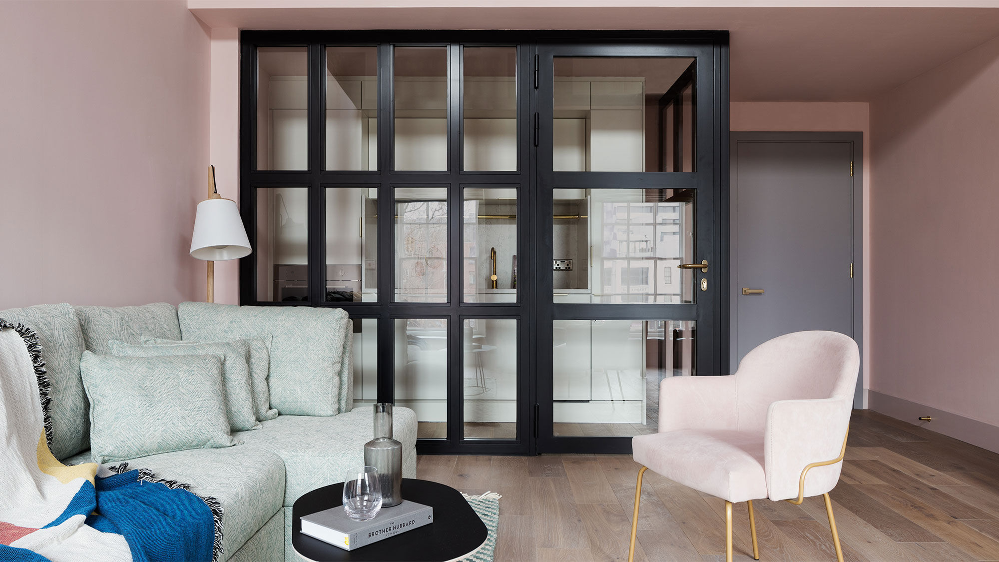 The sitting area in one of the apartment-style guestrooms at the Zanzibar Locke in Dublin.