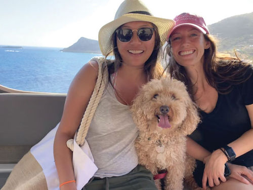 Lee and Belcher with their dog, Pintxo, on St. Barts. Lee and Belcher with their dog, Pintxo, on St. Barts.