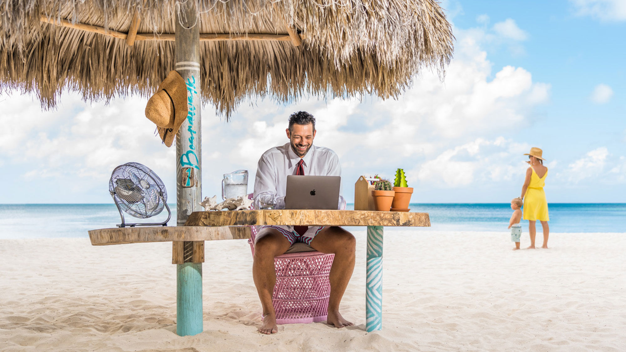 The Boardwalk Boutique Hotel Aruba has developed workstations that are just a stone's throw from the sea, so guests can take a dip whenever writer's block sets in.