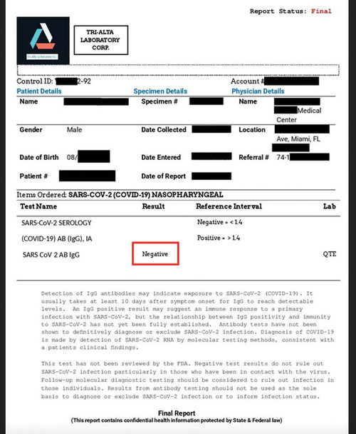 A fake Covid-19 test result. Fraudulent documents like this, as well as phony vaccination documents, are cropping up on the dark web. A fake Covid-19 test result. Fraudulent documents like this, as well as phony vaccination documents, are cropping up on the dark web.