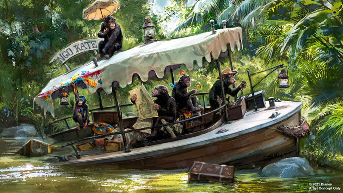 A rendering of the updated Jungle Cruise attraction.
