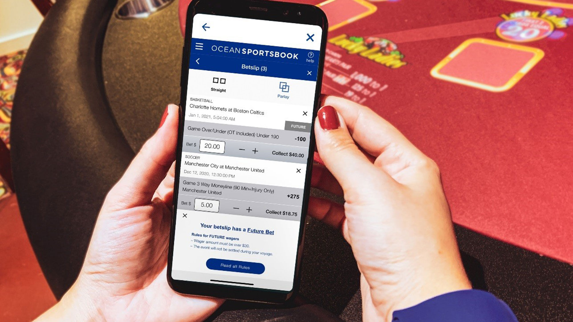 The Ocean Sportsbook will be available on MedallionClass ships when they are in international waters or wherever permitted by law.