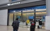 The new Amtrak ticketing and baggage check-in area at Moynihan Train Hall.