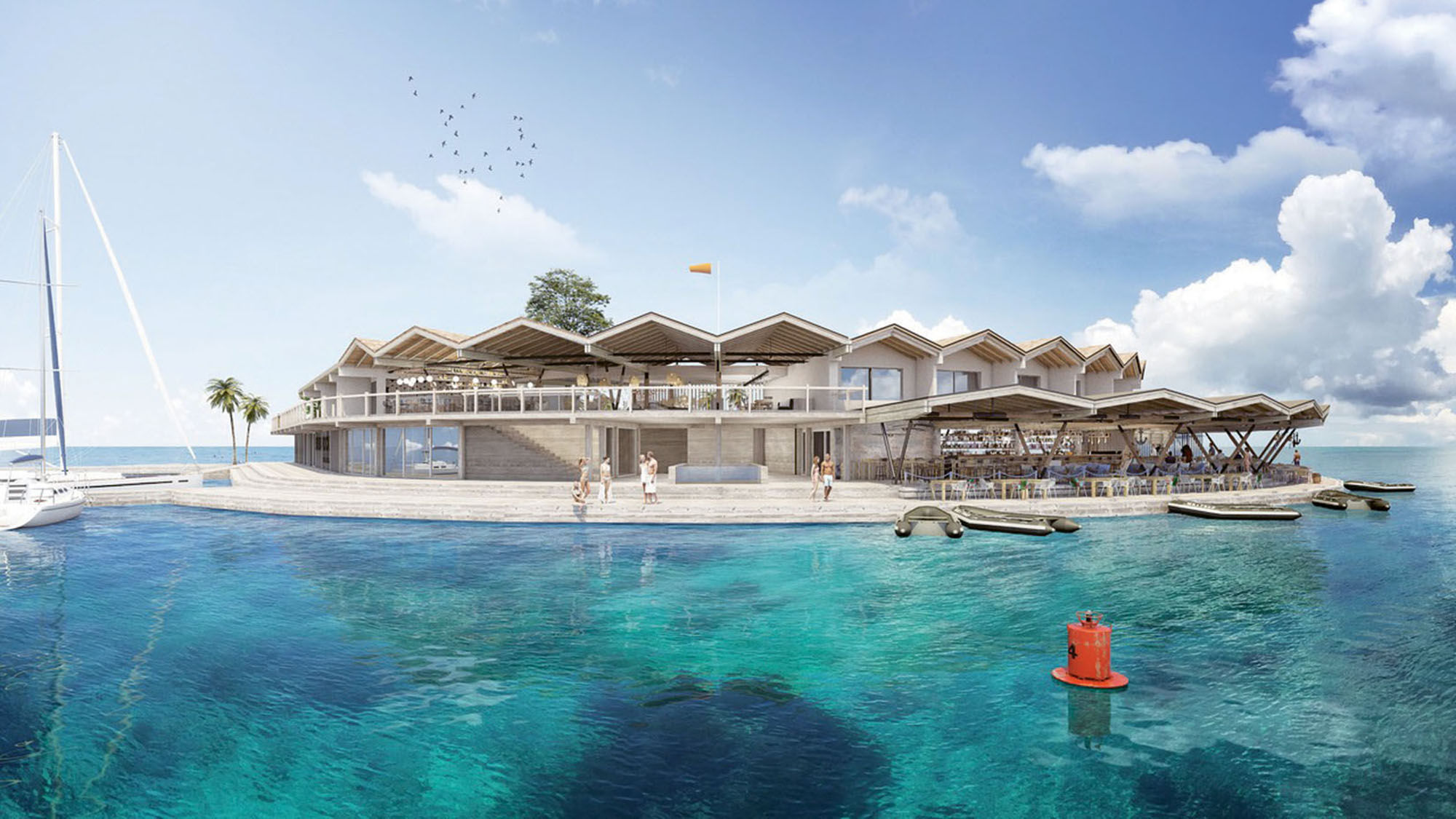 A rendering of Saba Rock in the North Sound of Virgin Gorda, which is reopening this spring after an extensive renovation.