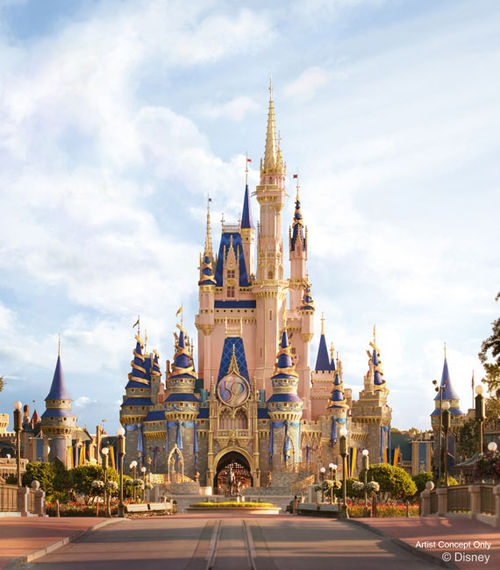 Cinderella Castle will receive new, golden embellishments, gold bunting and more, including a 50th anniversary crest.