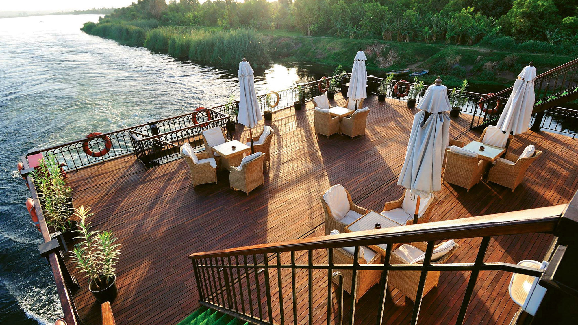 The deck on the renovated British Navy steamship the SS Misr, which sails the Nile.