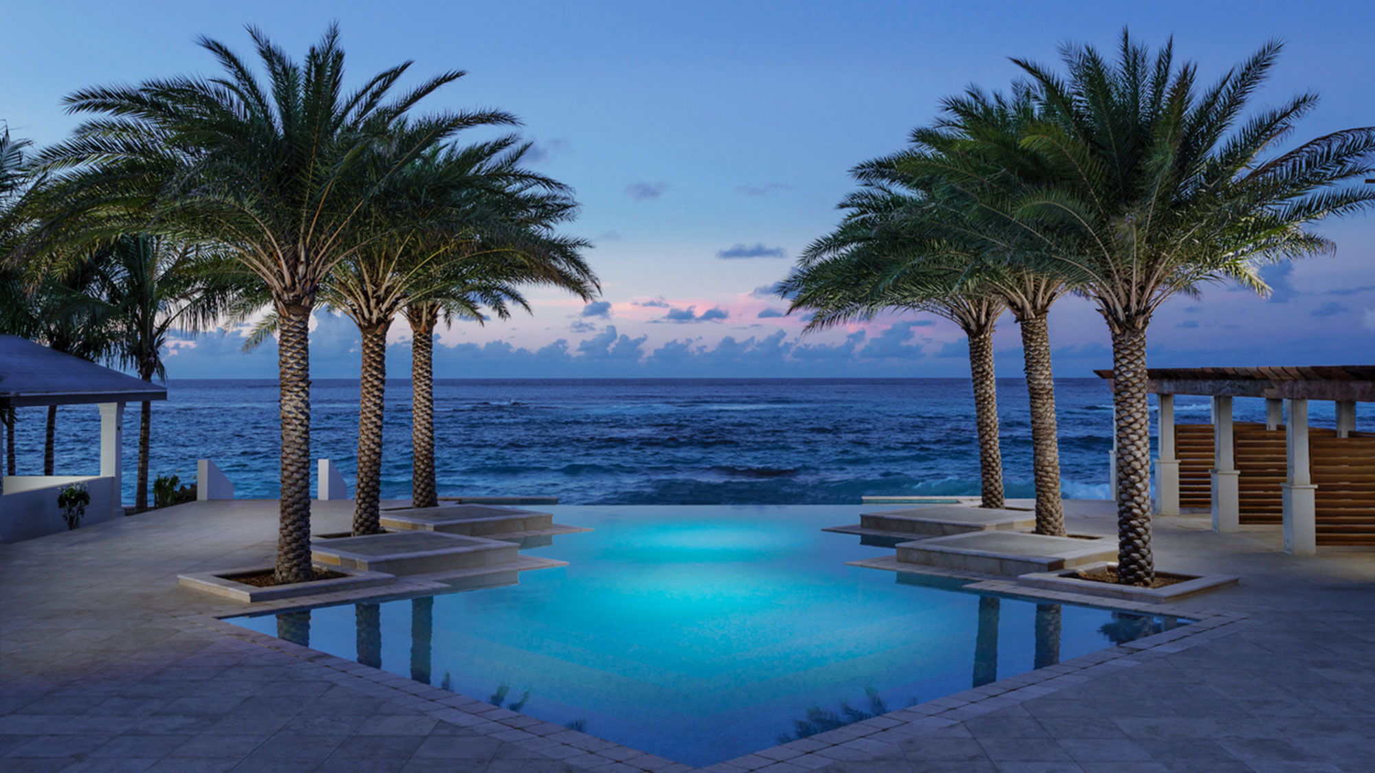 The reflecting pool at Zemi Beach House in Anguilla. The luxury resort has suspended operations through March.