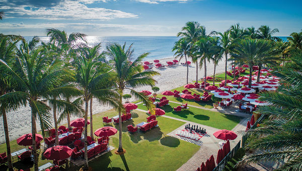 The front lawn at Acqualina Resort & Residences, which sits oceanfront on Sunny Isles Beach.