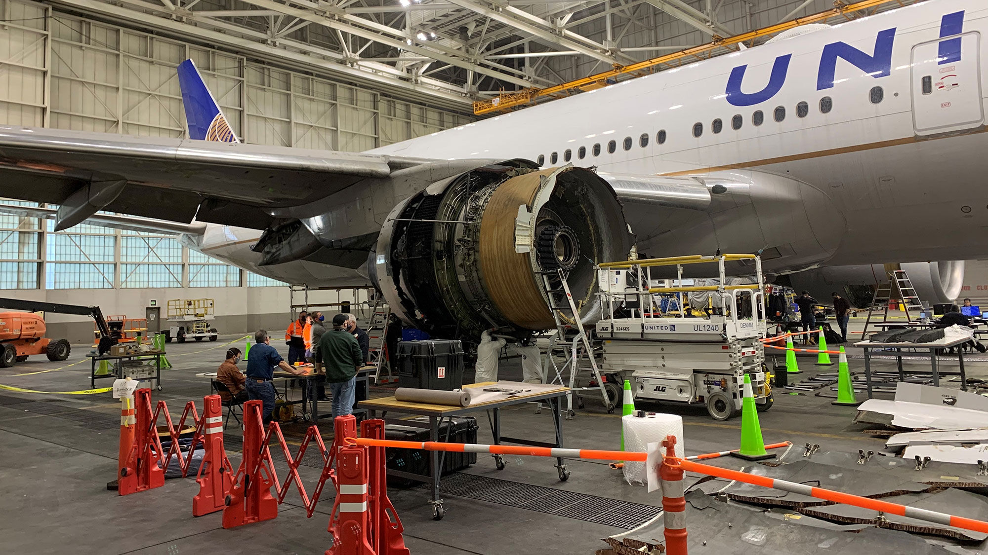 The aircraft used on United flight 328 is to be examined closely by NTSB investigators.