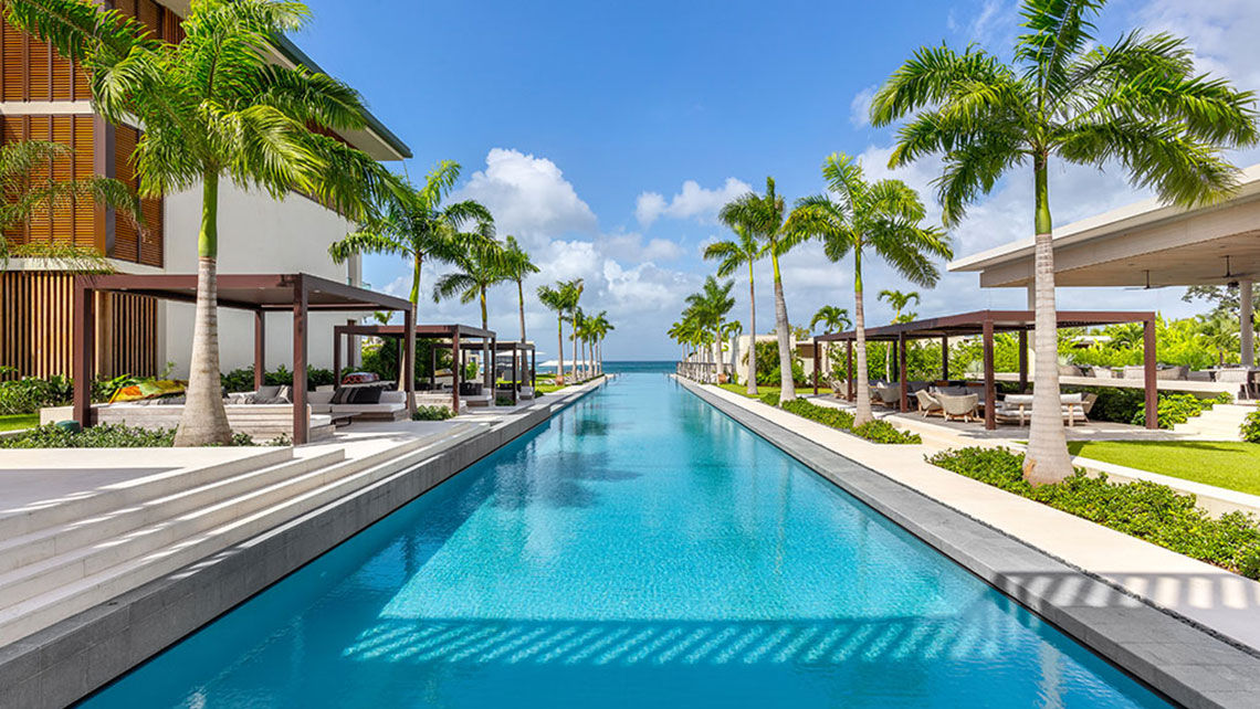 The 300-foot-long pool is a focal point at Silversands Grenada.