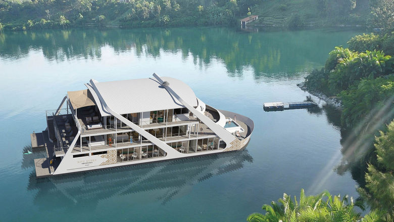 A rendering of the Mantis Kivu Queen uBuranga floating hotel.