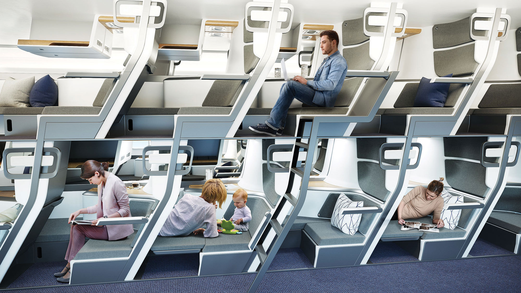 A rendering of Zephyr's premium-economy sleeper seats, which will be stacked like bunk beds.