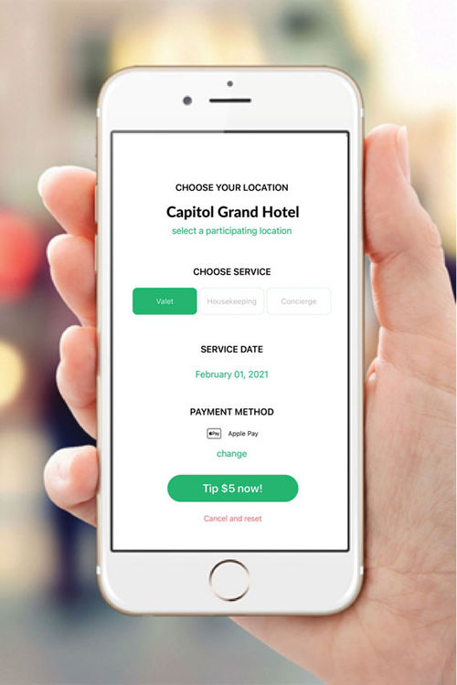 Hotel guests can use Apple Pay or their credit or debit card to tip staff through the TipYo app. Hotel guests can use Apple Pay or their credit or debit card to tip staff through the TipYo app.