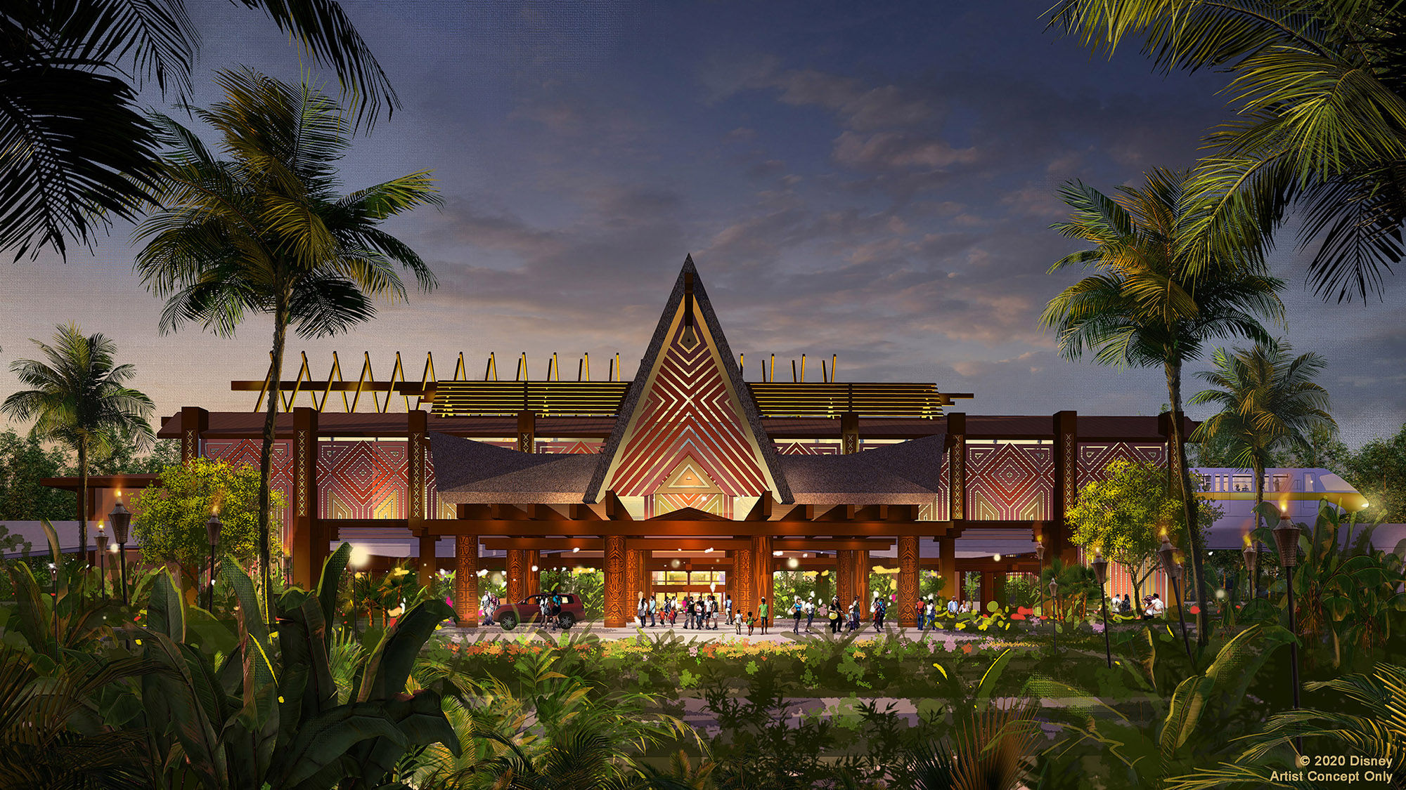 A rendering of the Great Ceremonial House entryway at Disney's Polynesian Village Resort, whose porte cochere is getting a fresh look.