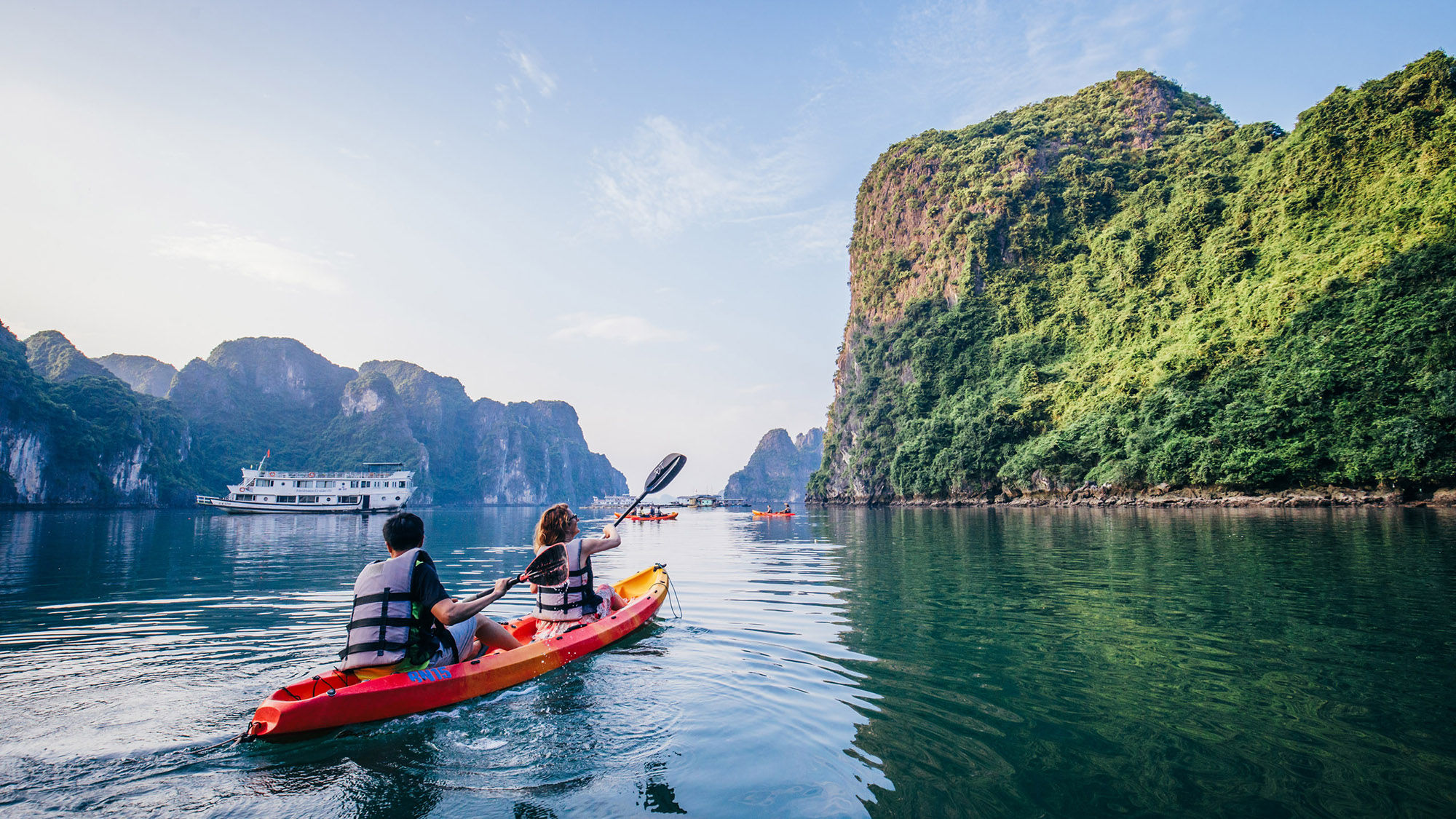 Kayaking on Halong Bay, Vietnam.