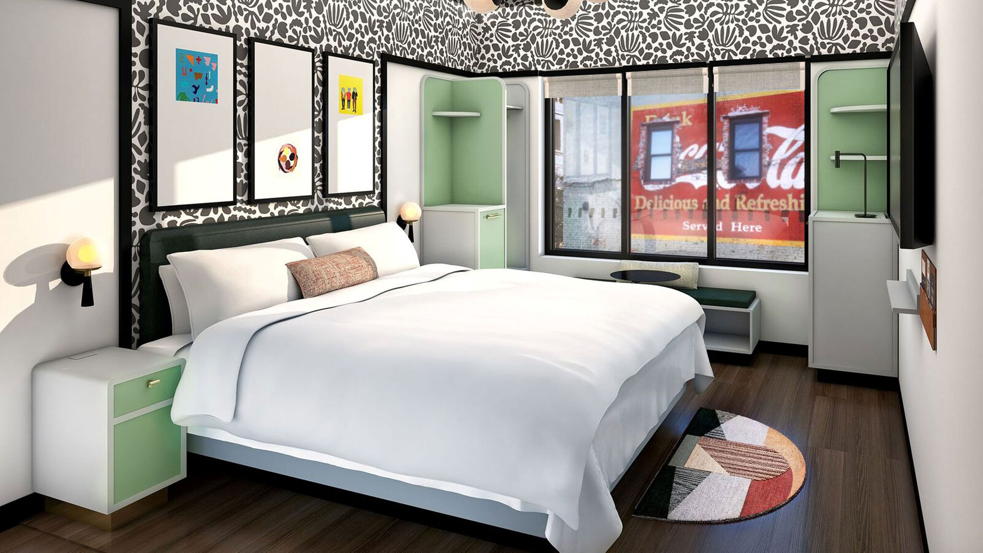 A guestroom at the Kinley Chattanooga, a Tribute Portfolio Hotel in Tennessee.