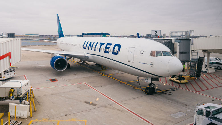 A United jet at JFK, where the carrier resumed service Sunday after a five year hiatus.