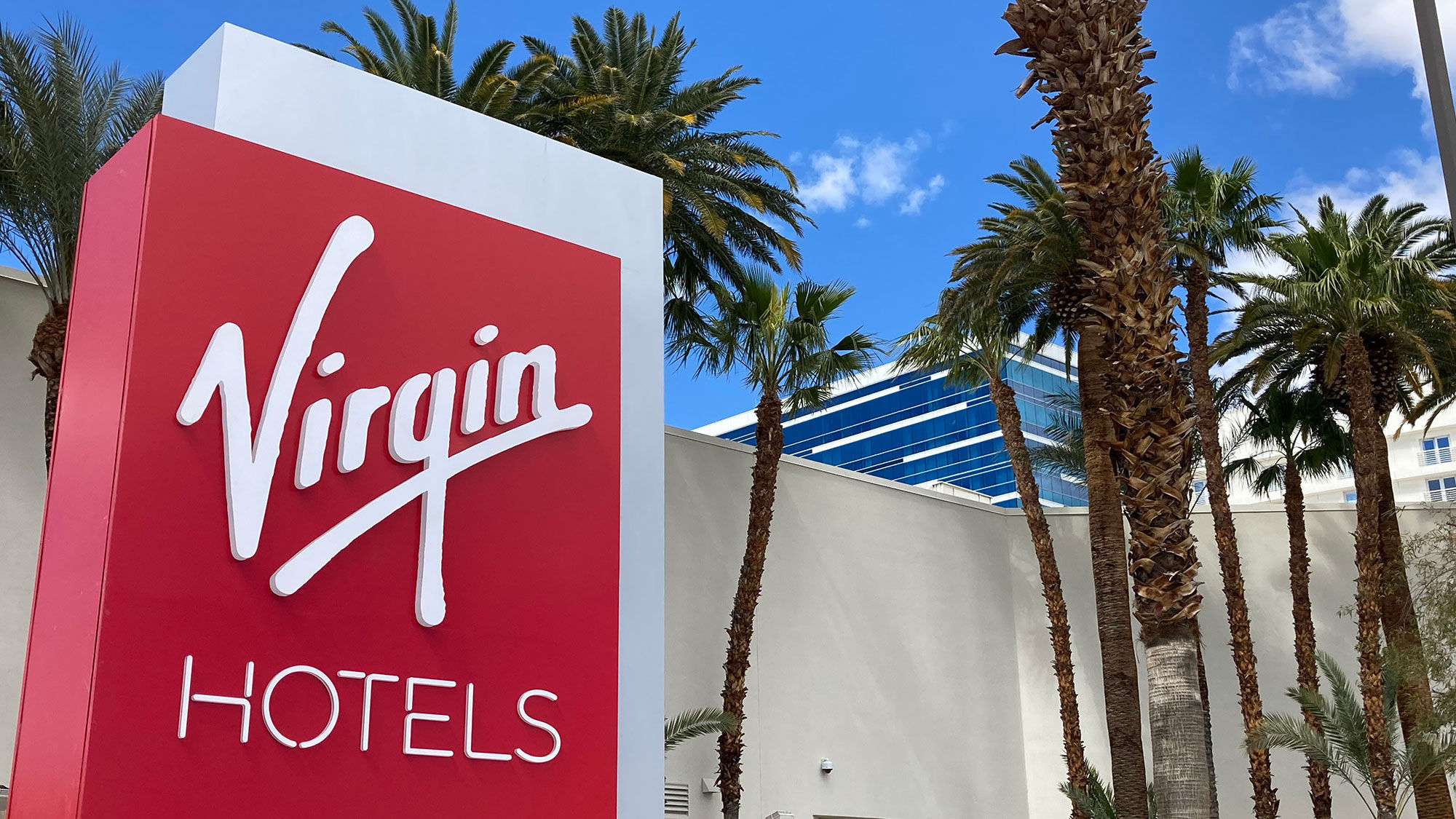 Virgin Hotels Las Vegas, the former Hotel Rock Hotel, is just east of the Strip and near McCarran Airport.