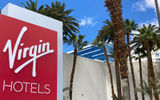 Virgin Hotels Las Vegas, the former Hotel Rock Hotel, is just east of the Strip and near McCarran Airport.