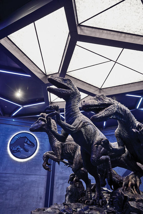 Guests will encounter velociraptors while in the queue for the new Jurassic World VelociCoaster at the Universal Orlando Resort. Guests will encounter velociraptors while in the queue for the new Jurassic World VelociCoaster at the Universal Orlando Resort.