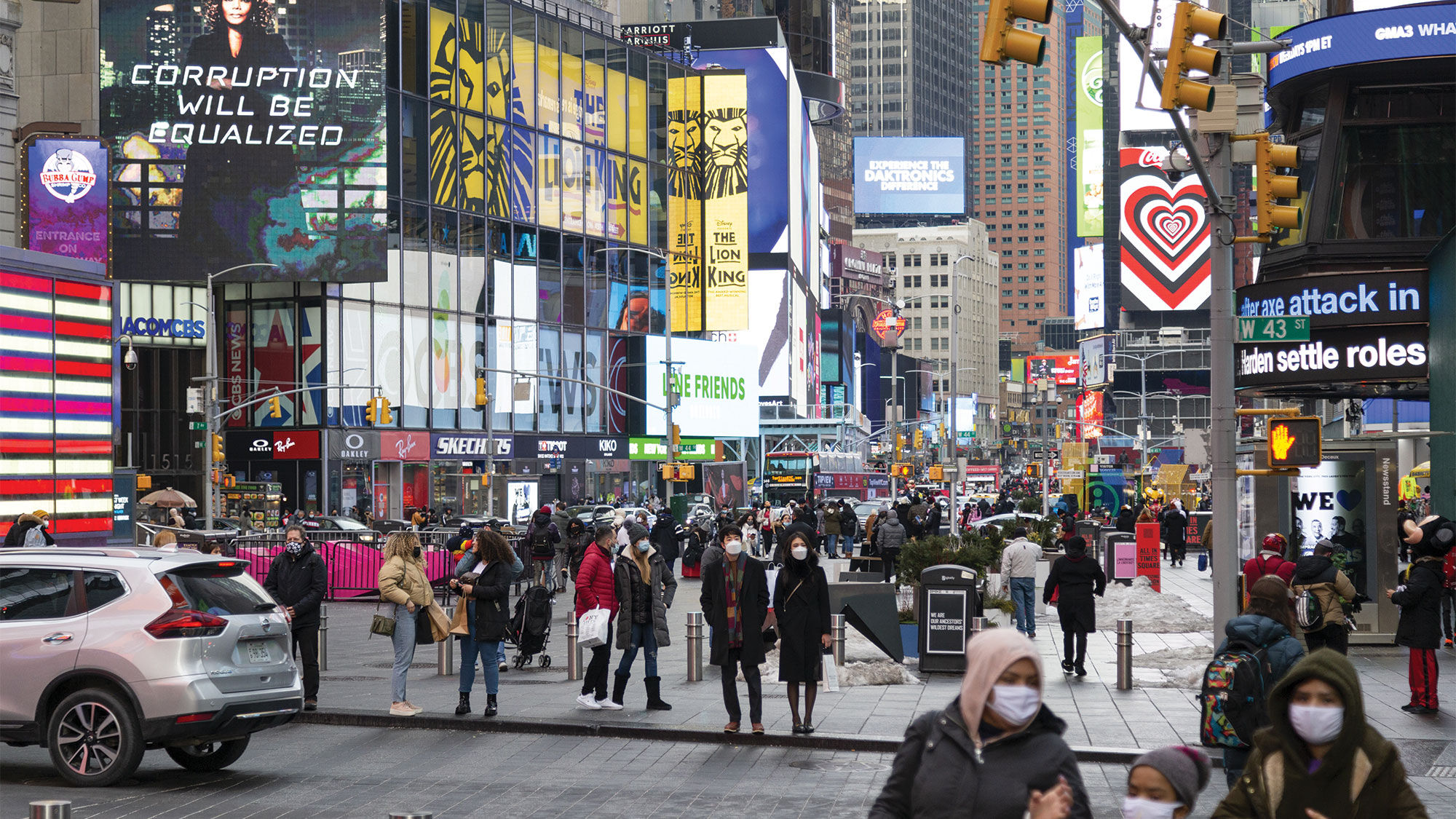Pedestrian traffic in Times Square reached a high for 2021 on the first weekend of April, according to the Times Square Alliance.